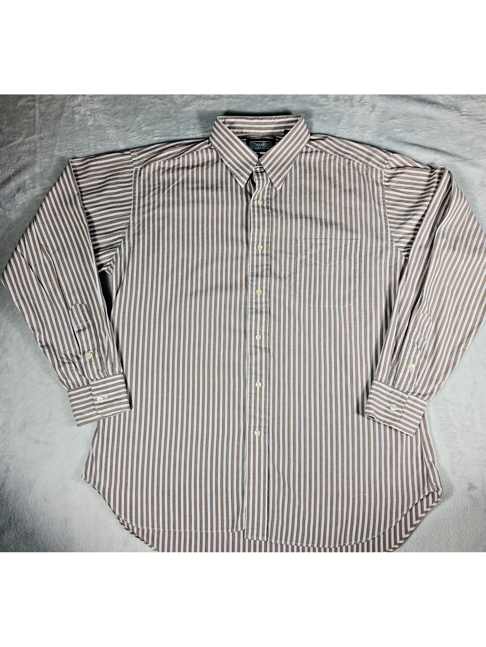Gitman Bros Shirt Mens 16 34 Longsleeve Button Up Pinstriped White Tan USA VTG